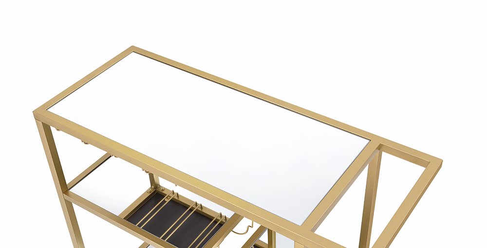 40" Clear and Gold Glass and Iron Rolling Prep Table HomeRoots