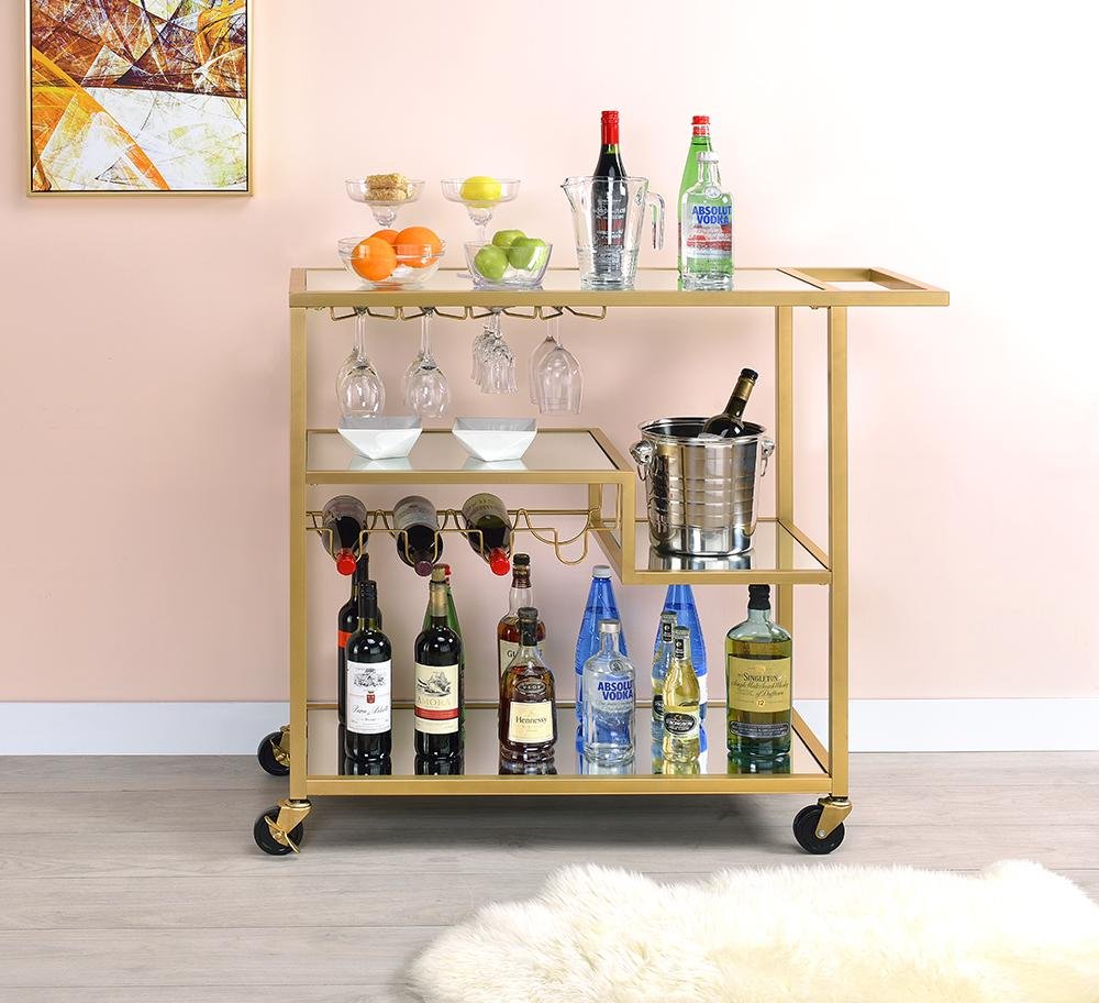 40" Clear and Gold Glass and Iron Rolling Prep Table HomeRoots