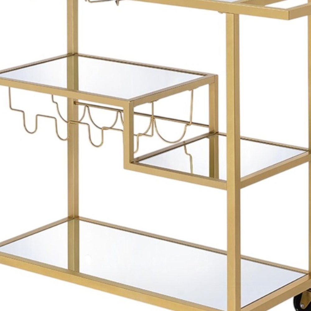40" Clear and Gold Glass and Iron Rolling Prep Table HomeRoots