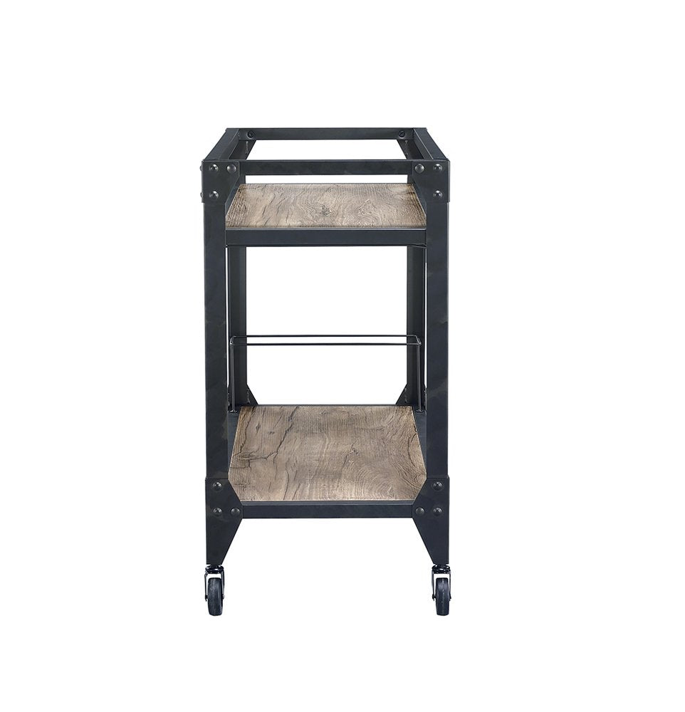 Black and Natural 32" Rolling Prep Table With Storage HomeRoots