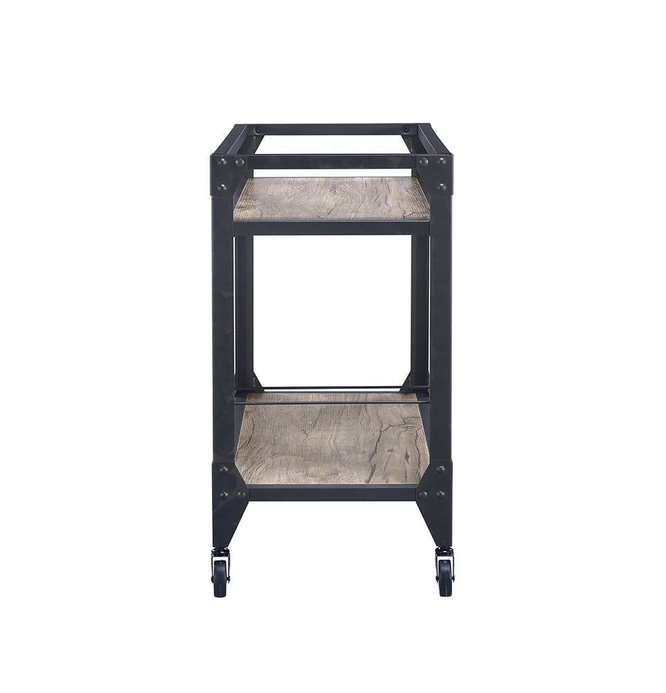 Black and Natural 32" Rolling Prep Table With Storage HomeRoots