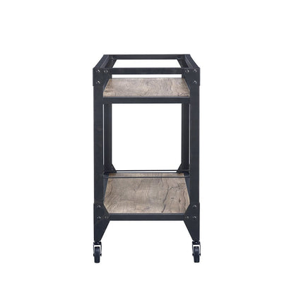 Black and Natural 32" Rolling Prep Table With Storage HomeRoots