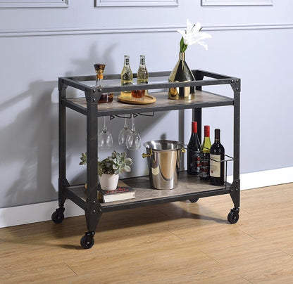Black and Natural 32" Rolling Prep Table With Storage HomeRoots
