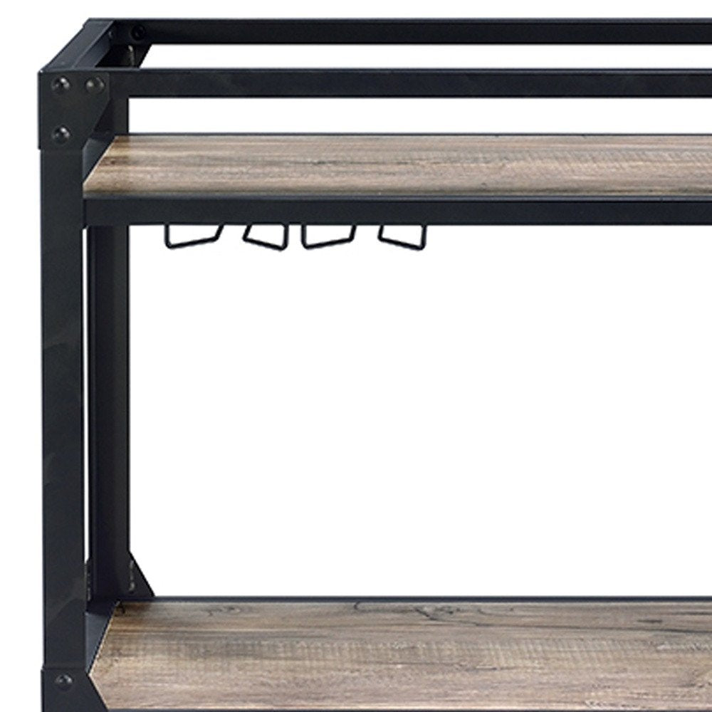 Black and Natural 32" Rolling Prep Table With Storage HomeRoots