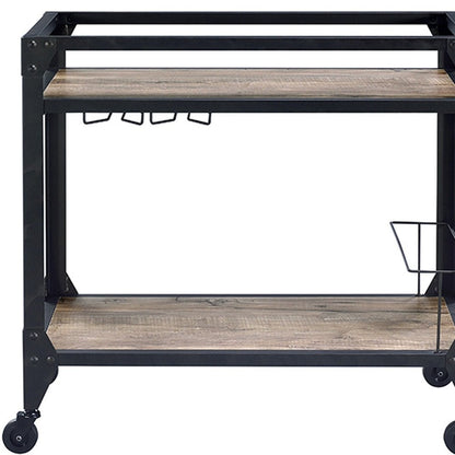 Black and Natural 32" Rolling Prep Table With Storage HomeRoots
