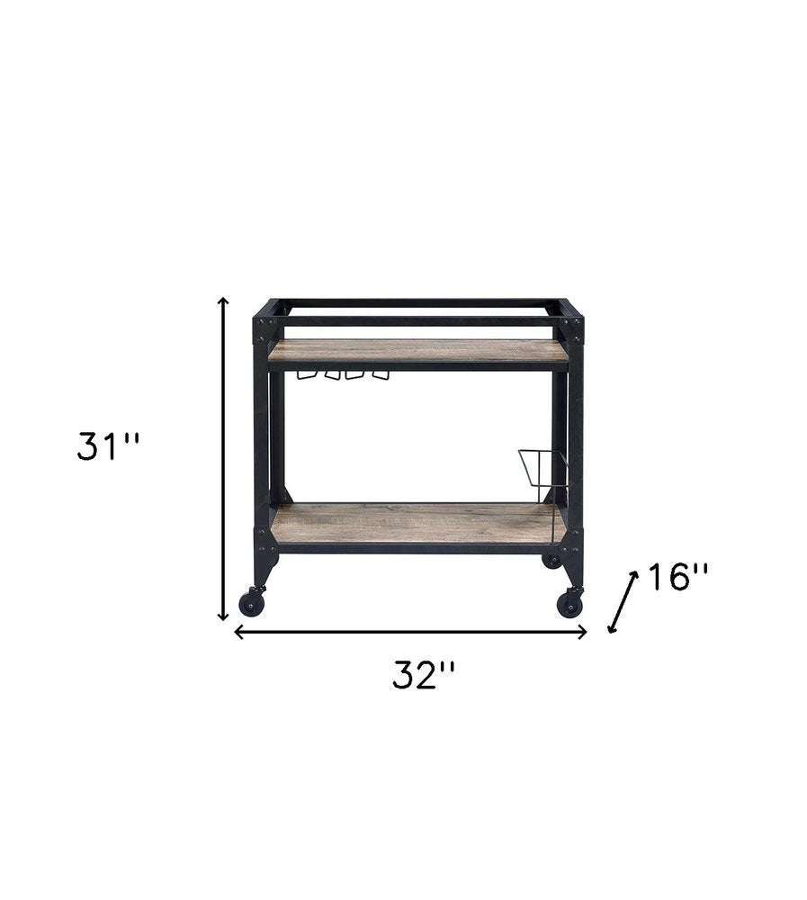 Black and Natural 32" Rolling Prep Table With Storage HomeRoots