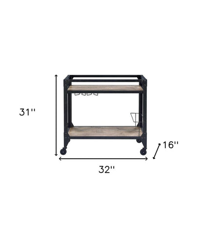 Black and Natural 32" Rolling Prep Table With Storage HomeRoots