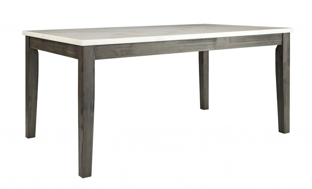 64" White And Gray Marble And Solid Wood Dining Table HomeRoots