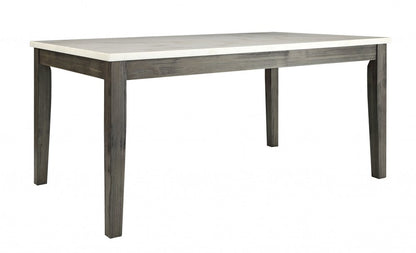 64" White And Gray Marble And Solid Wood Dining Table HomeRoots