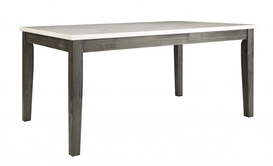 64" White And Gray Marble And Solid Wood Dining Table HomeRoots