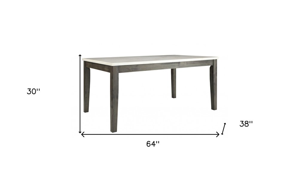 64" White And Gray Marble And Solid Wood Dining Table HomeRoots