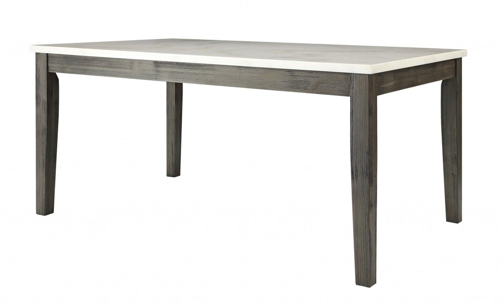 64" White And Gray Marble And Solid Wood Dining Table HomeRoots