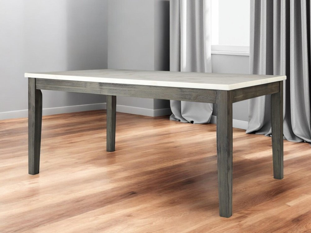 64" White And Gray Marble And Solid Wood Dining Table HomeRoots