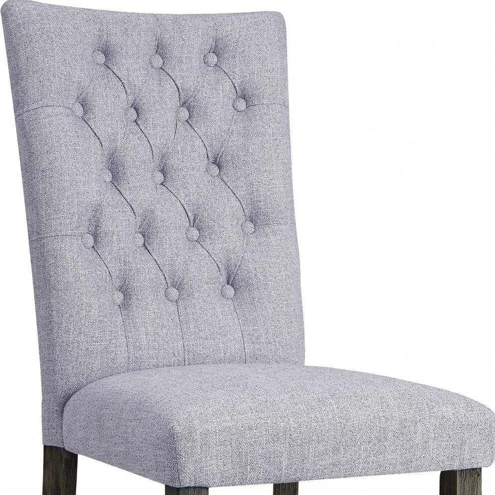 Set of Two Tufted Gray Upholstered Fabric Dining Side Chairs HomeRoots