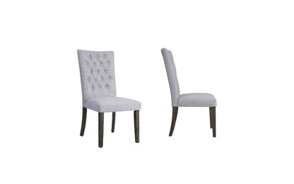 Set of Two Tufted Gray Upholstered Fabric Dining Side Chairs