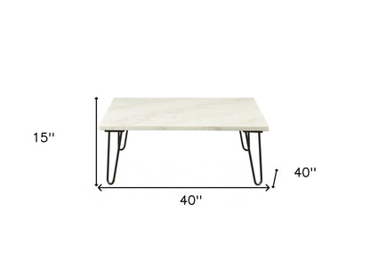 40" White And Black Faux Marble And Iron Coffee Table