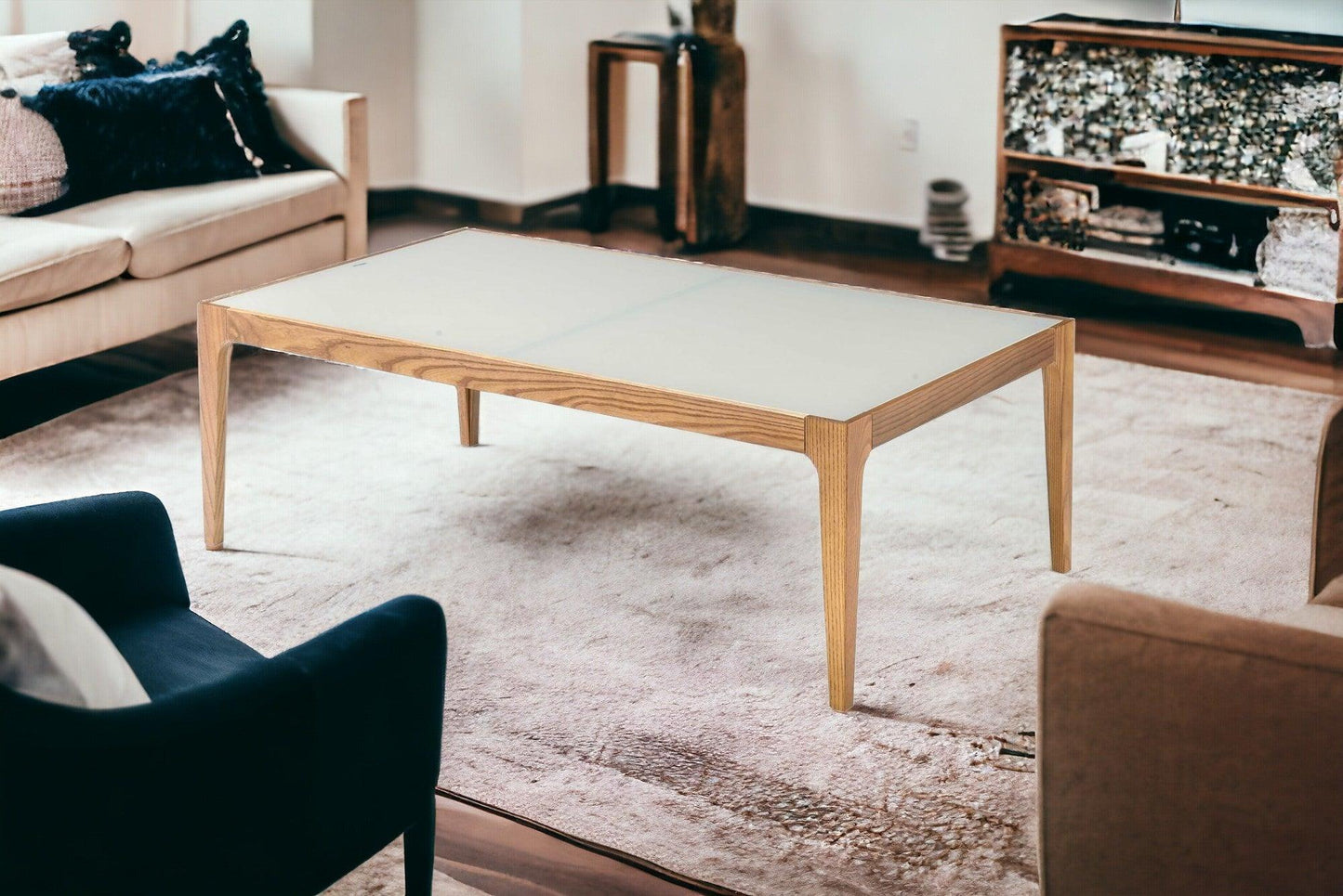 43" White And Natural Glass Coffee Table - FurniFindUSA