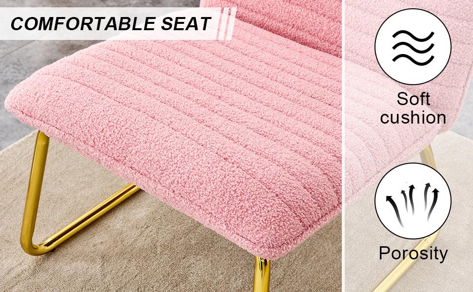 Modern minimalist pink plush fabric single person sofa chair with golden metal legs - FurniFindUSA