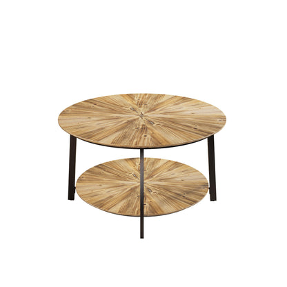 33.86"Modern Retro Splicing Round Coffee Table Fir Wood Table Top with Black Cross Legs Base(Same SKU:W757126237) - FurniFindUSA