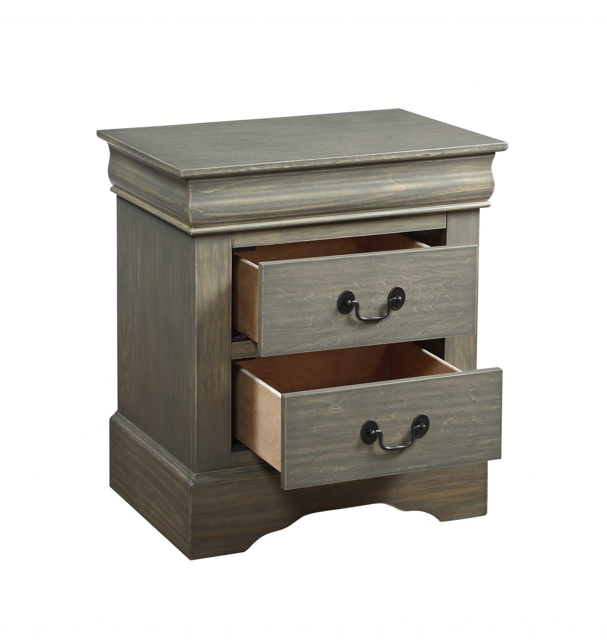 16" Gray Wash Two Drawer Nightstand With Solid Wood Top - FurniFindUSA