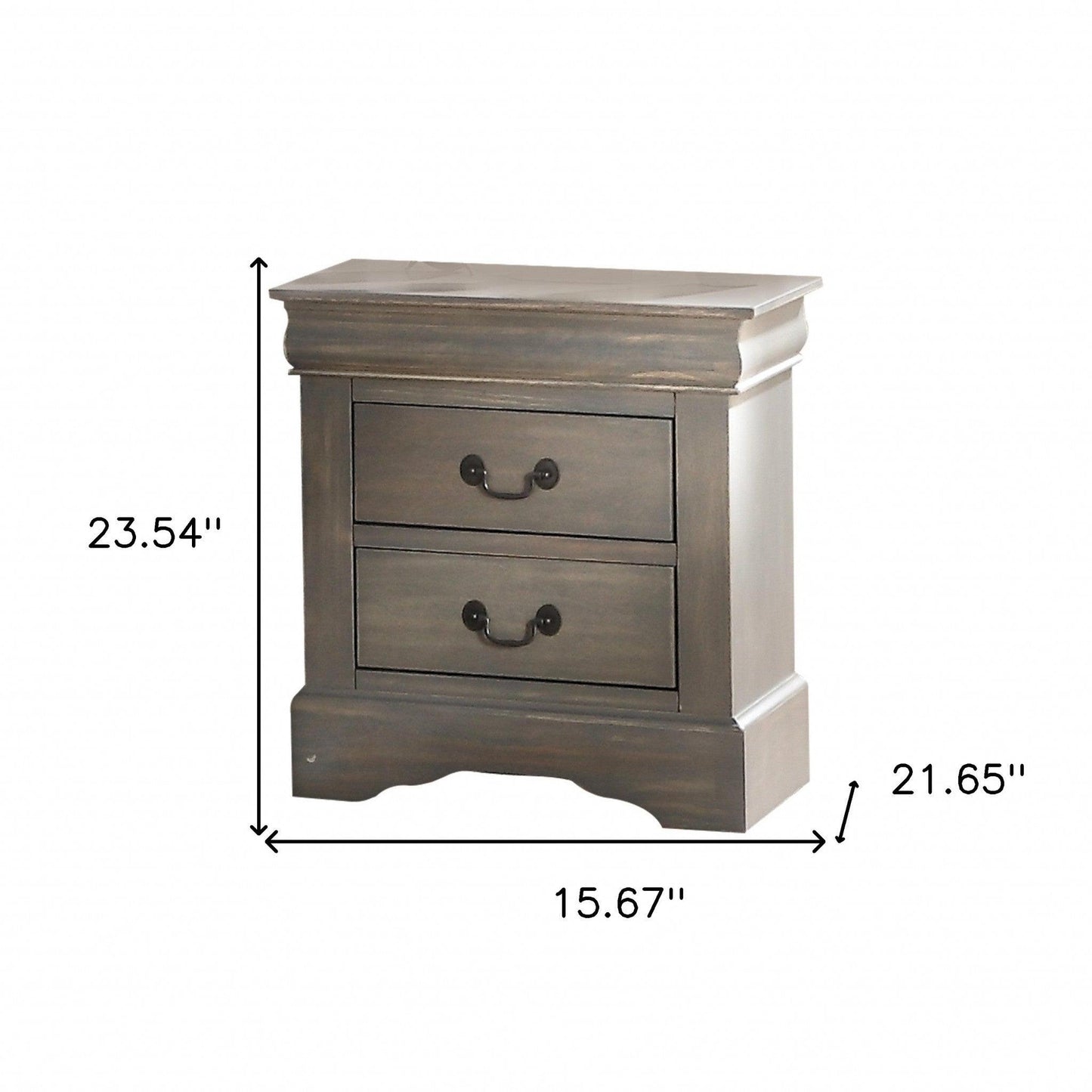 16" Gray Wash Two Drawer Nightstand With Solid Wood Top - FurniFindUSA