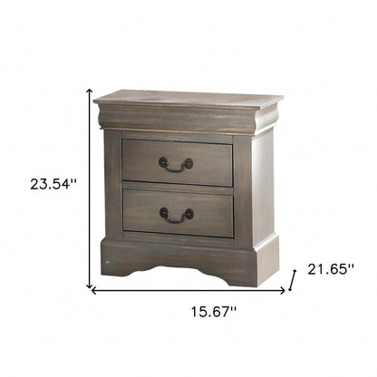 16" Gray Wash Two Drawer Nightstand With Solid Wood Top - FurniFindUSA