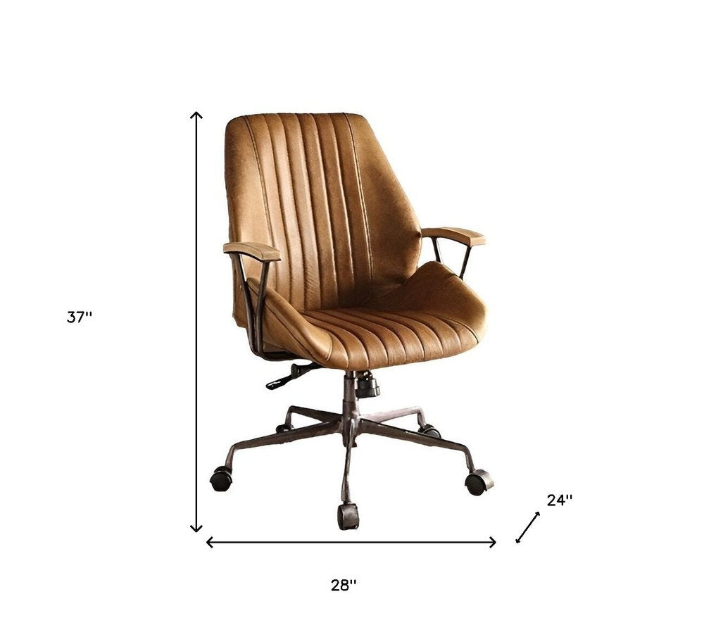Coffee and Black Adjustable Swivel Faux Leather Rolling Office Chair — view 3