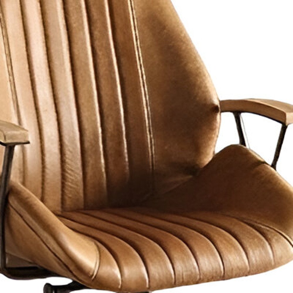 Coffee and Black Adjustable Swivel Faux Leather Rolling Office Chair — view 4