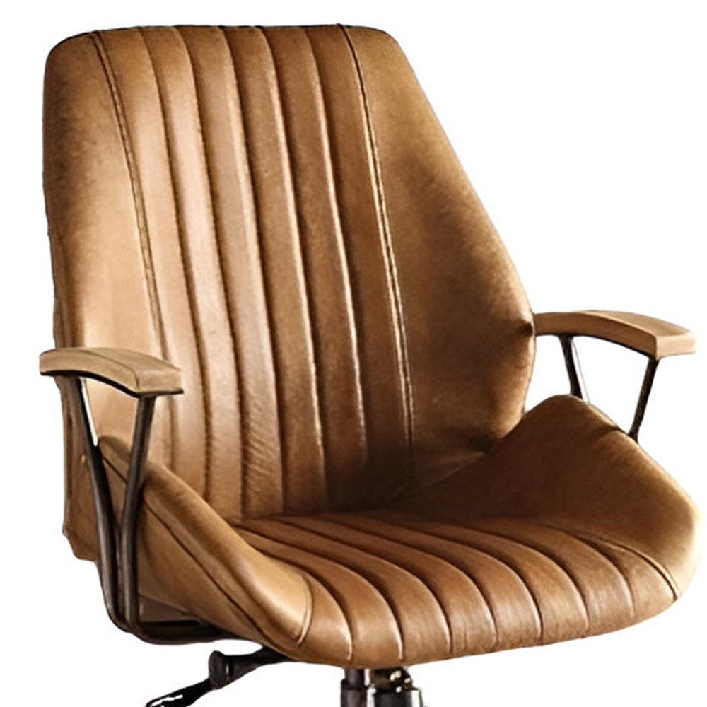 Coffee and Black Adjustable Swivel Faux Leather Rolling Office Chair — view 5