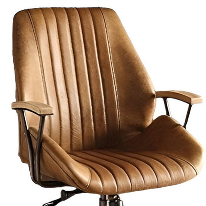 Coffee and Black Adjustable Swivel Faux Leather Rolling Office Chair HomeRoots