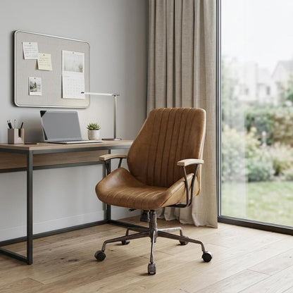 Coffee and Black Adjustable Swivel Faux Leather Rolling Office Chair HomeRoots