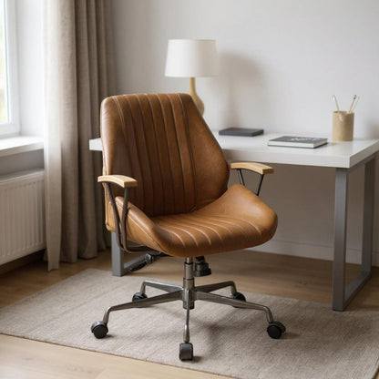 Coffee and Black Adjustable Swivel Faux Leather Rolling Office Chair HomeRoots