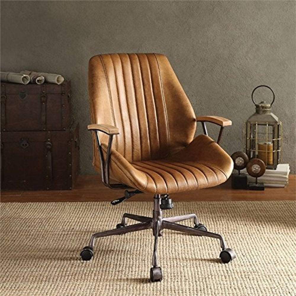 Coffee and Black Adjustable Swivel Faux Leather Rolling Office Chair — view 1