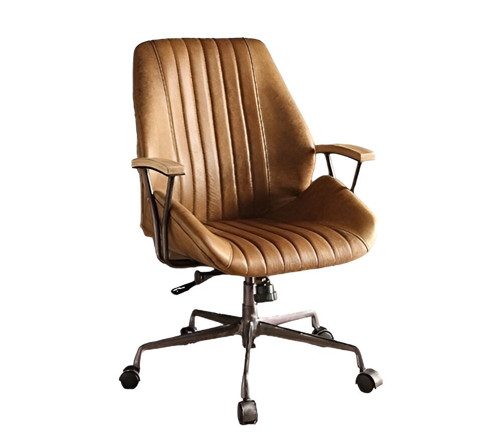 Coffee and Black Adjustable Swivel Faux Leather Rolling Office Chair — view 2