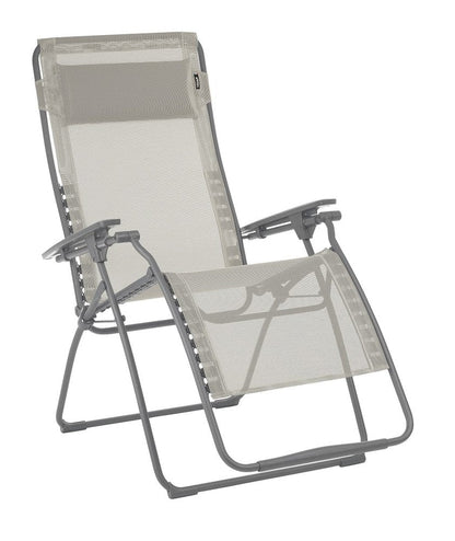 30" Light Gray and Chrome Steel Outdoor Zero Gravity Chair with Light Gray Cushion HomeRoots