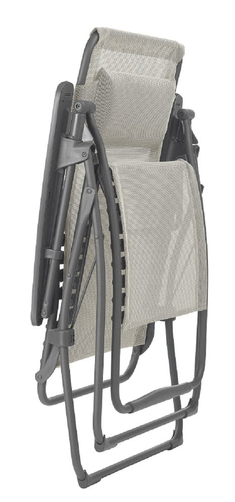 30" Light Gray and Chrome Steel Outdoor Zero Gravity Chair with Light Gray Cushion HomeRoots