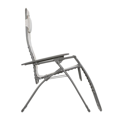 30" Light Gray and Chrome Steel Outdoor Zero Gravity Chair with Light Gray Cushion HomeRoots