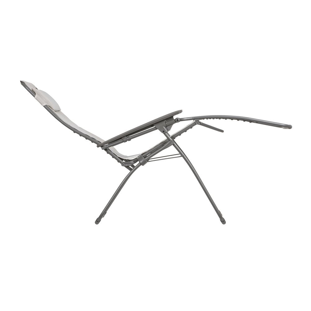 30" Light Gray and Chrome Steel Outdoor Zero Gravity Chair with Light Gray Cushion HomeRoots
