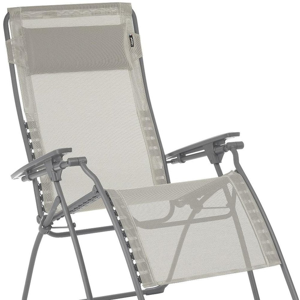 30" Light Gray and Chrome Steel Outdoor Zero Gravity Chair with Light Gray Cushion HomeRoots