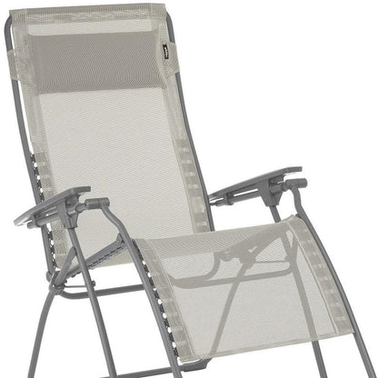 30" Light Gray and Chrome Steel Outdoor Zero Gravity Chair with Light Gray Cushion HomeRoots