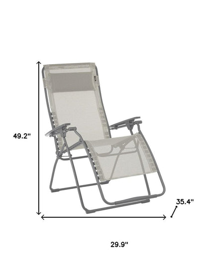 30" Light Gray and Chrome Steel Outdoor Zero Gravity Chair with Light Gray Cushion HomeRoots