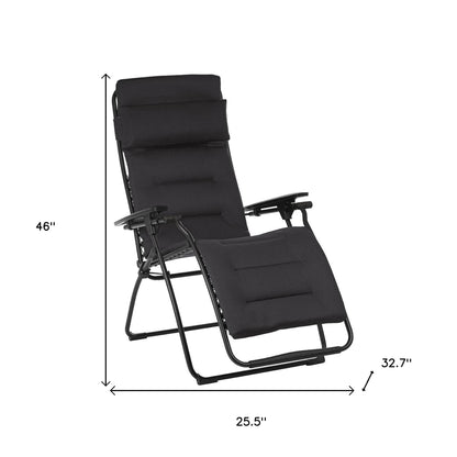 26" Black Steel Outdoor Zero Gravity Chair with Black Cushion