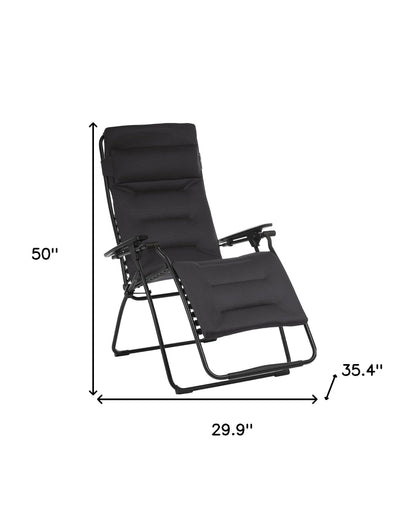 30" Black Steel Outdoor Zero Gravity Chair with Black Cushion