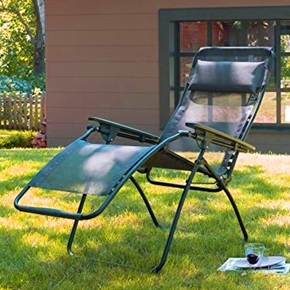 30" Light Gray and Chrome Steel Outdoor Zero Gravity Chair with Light Gray Cushion HomeRoots