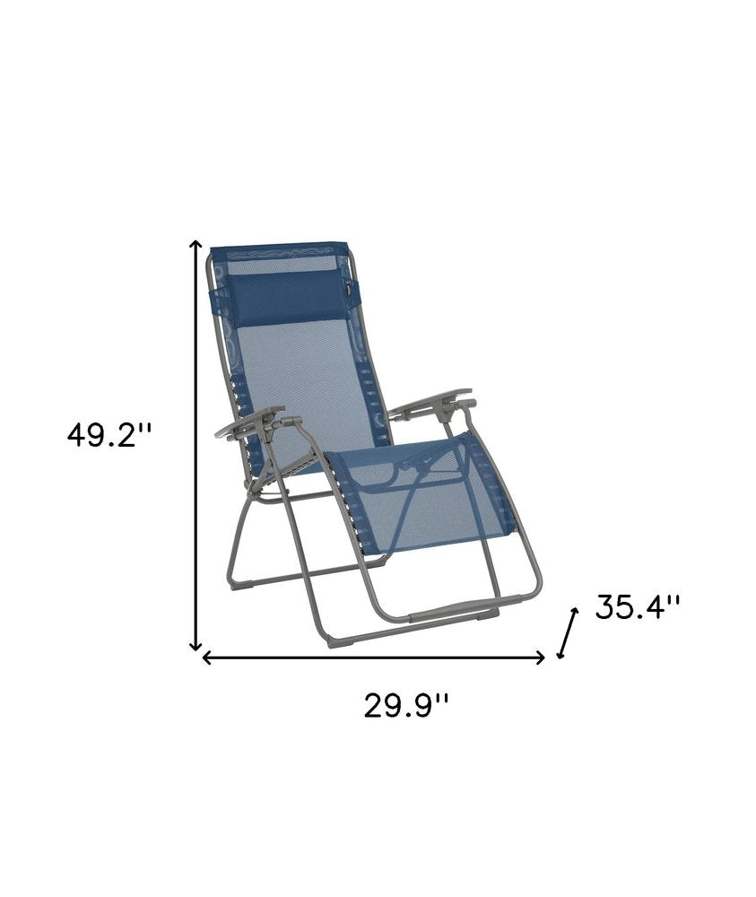 30" Light Gray and Chrome Steel Outdoor Zero Gravity Chair with Light Gray Cushion HomeRoots