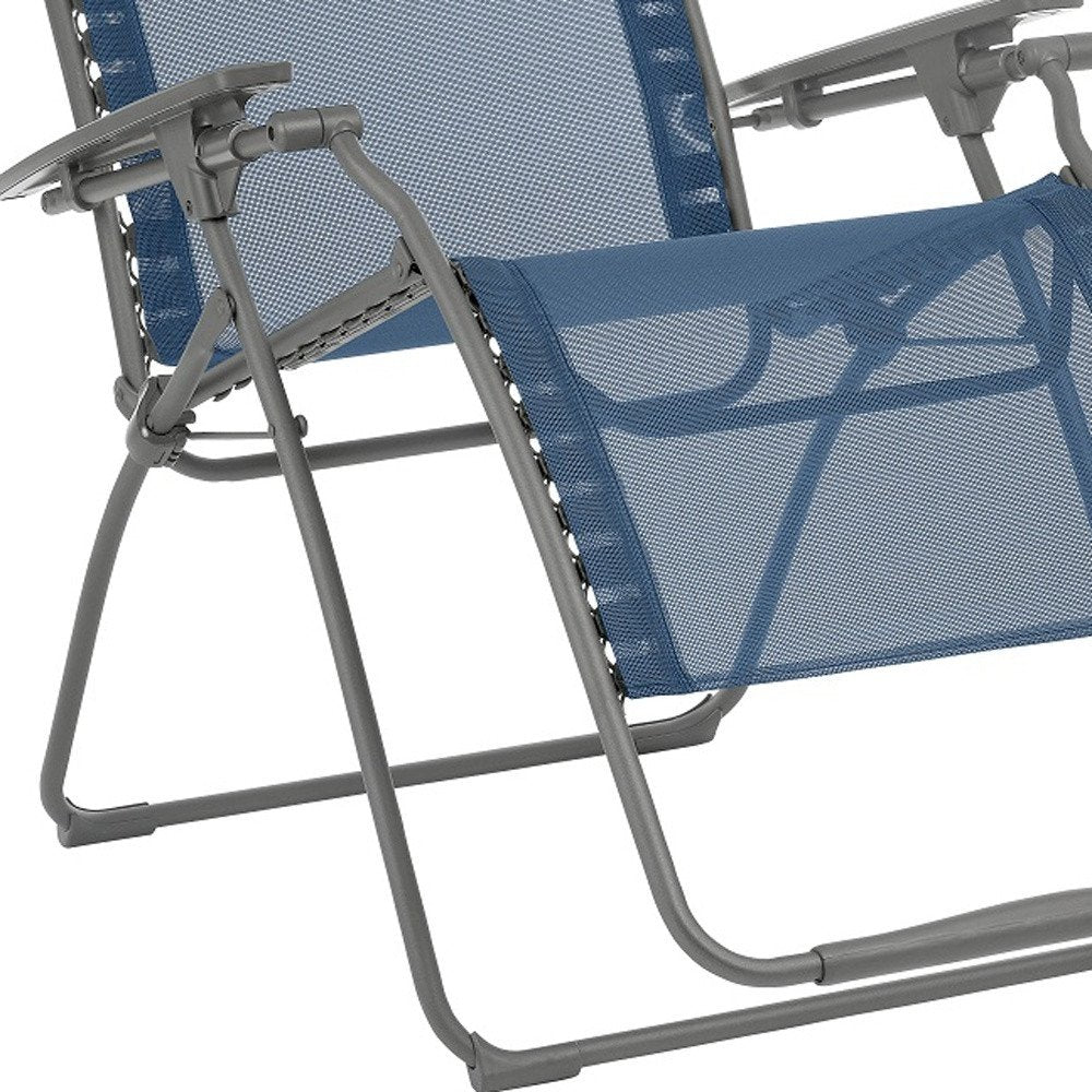 30" Light Gray and Chrome Steel Outdoor Zero Gravity Chair with Light Gray Cushion HomeRoots