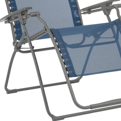 30" Light Gray and Chrome Steel Outdoor Zero Gravity Chair with Light Gray Cushion HomeRoots