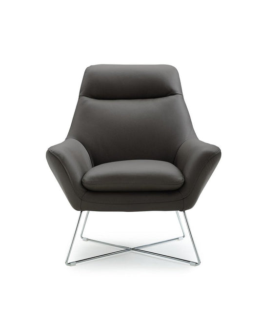 33" Gray and Silver Italian Leather Tufted Arm Chair HomeRoots