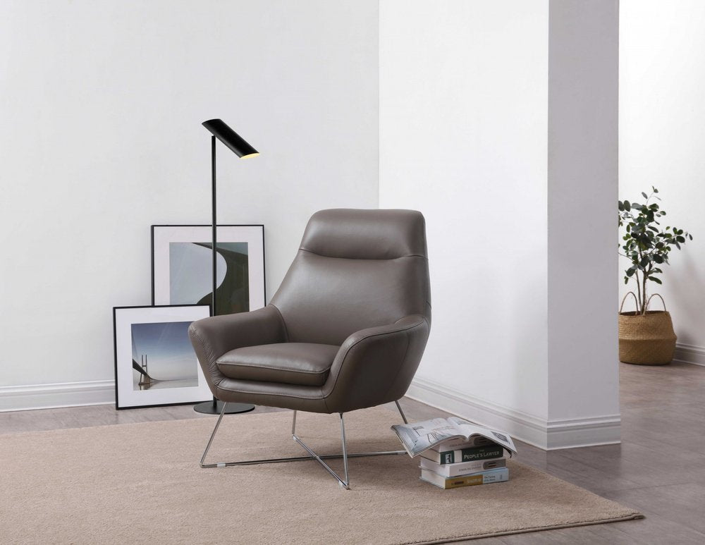 33" Gray and Silver Italian Leather Tufted Arm Chair HomeRoots