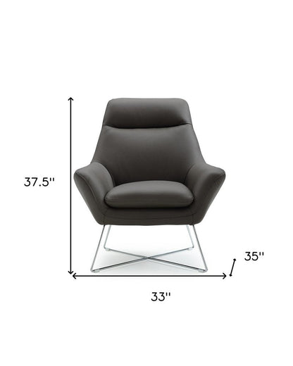33" Gray and Silver Italian Leather Tufted Arm Chair HomeRoots